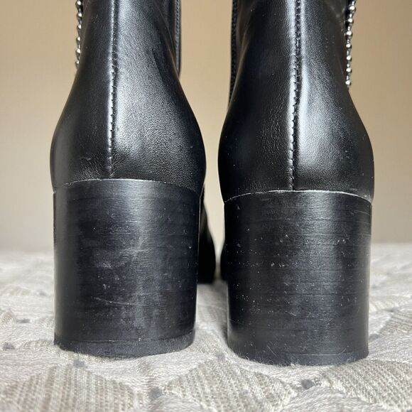 Aquatalia Black Leather Block Heel Studded Ankle Boot w/ Zip Size 7 ($550 New) - Picture 10 of 16
